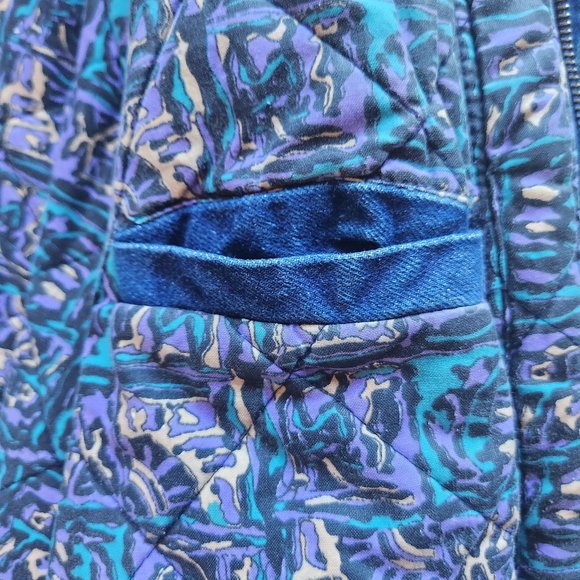 Vintage Eagle's Ridge Acid Denim Faux Leather Trim Bomber Jacket Quilt-Lining - Picture 10 of 12